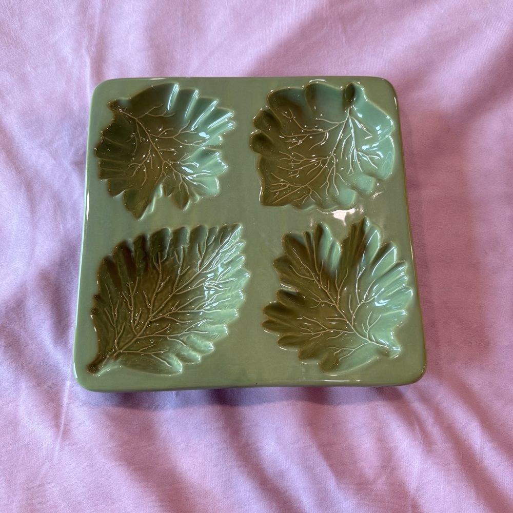 FARVAL Portugal Green Ceramic Leaf Serving Dish Plate Square Decorative